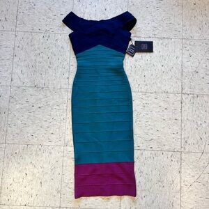 Herve Leger NWT SZ S Bandage Dress Teal Navy Burgundy